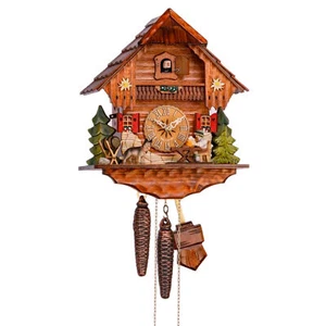 Kuckucksuhr "Biertrinker mit Hund" 17x23x26cm Wanduhr aus Holz Schwarzwalduhr - Bild 1 von 6