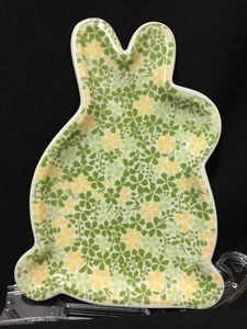 Cerámica Verde y Amarillo Floral Pascua Primavera Conejo Conejo Plato ETIQUETA NUEVO - Imagen 1 de 5