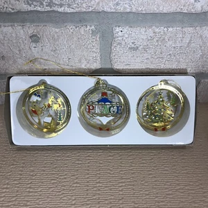 Set of 3 Vintage Brass Classic Collection Christmas Ornaments Sleigh Peace Tree - Picture 1 of 9