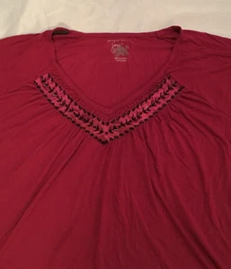 Just My Size Beaded V-Neck Knit Top Size 4X Fuchsia Blouse 26W/28W Long Sleeve - Picture 1 of 4