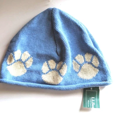 Новый с Ярлыками LL Bean хлопок ребенка ясельного возраста синий и белый лапа печать вязаный Beanie шляпа размер 4T - Изображение 1 из 4