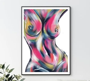Bunter weiblicher Akt abstrakt Wanddeko Mode Körper Kunst Poster Druck - Bild 1 von 5