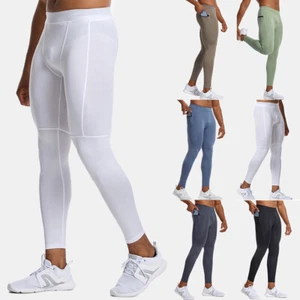 Mens Compression Elastic Waist Pants Sports Fitness Running Tight Gym Leggings - Picture 1 of 24