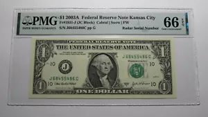 $1 2003 Radar Serial Number Federal Reserve Currency Bank Note Bill PMG UNC66EPQ - Picture 1 of 3