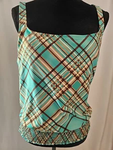 Beach House women bathing tankini tops in mint and brown size 16   B47 - Picture 1 of 5