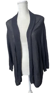 Eileen Fisher Cardigan Donna 3X Grigio Lino Aperto davanti Leggero Manica a Gomito - Foto 1 di 7