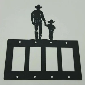 Padre e hijo de la mano vaquero negro cuádruple placa de palanca Western Country  - Imagen 1 de 6
