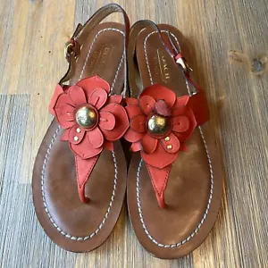 Coach Sari Floral slingback flat red leather buckle sandal size 9 - Picture 1 of 5
