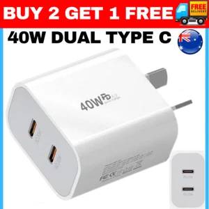 Dual Type C Fast Wall Charger USB C To C Cable Power Adapter For iPhone Samsung - Picture 1 of 20