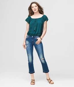 New Aeropostale Women's Skinny Kick Flare Destroyed Medium Wash Crop Jean Size 6 - Picture 1 of 3