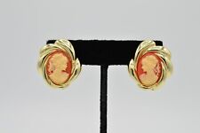 Paolo Gucci True Vintage Statement Earrings Clip On Clay Cameo Lady RARE 80s BnS