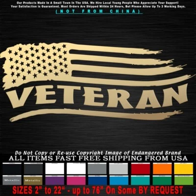 Calcomanía calcomanía calcomanía veterana bandera andrajosa estrellas izquierda combate retirado fuerzas armadas Foto 1 de 4