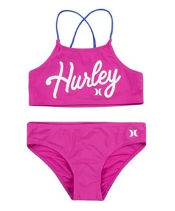 Hurley Big Girl's Size XL/16 2 Pc Bikini Swimsuit Active Fuchsia Logo - Picture 1 of 2