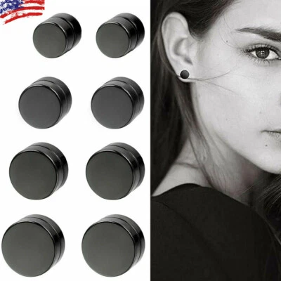 Magnetic Black Circle Non-Piercing Clip Earrings Fake Ear Gauges for Men Women - Image 1 of 4