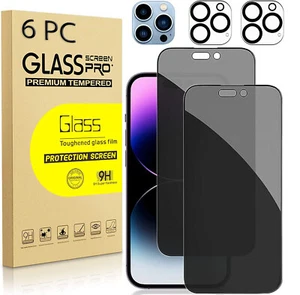 For iPhone 16e 15 14 13 12 11 Pro Privacy Tempered Glass Screen Camera Protector - Picture 1 of 11