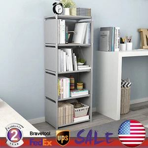 4-Tier Bookcase Bookshelf Book Storage Shelves Stand Display Waterproof Grey - Picture 1 of 15