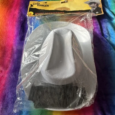 Rubies.  The Lone Ranger White Cowboy Hat  Bandana Eye Mask. Fancy Dress. - Image 1 of 4
