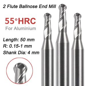 Fresa terminale naso a sfera in metallo duro massiccio 2 flauti per trapano a fessura naso a sfera HRC55 - Foto 1 di 53