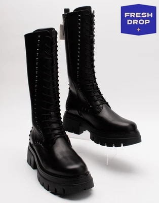 PVP €325 ASH Botas de Combate de Cuero a Media Pantorrilla US10 UK7 EU40 Negro Suela Tachonada Foto 1 de 4