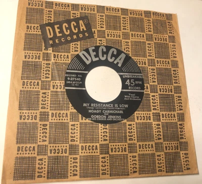 Hoagy Carmichael With Gordon Jenkins 7" Record 45 & Label Sleeve My Resistance I Foto 1 de 4