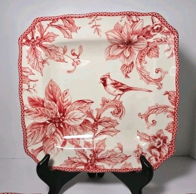Juego de 3 platos cuadrados de ensalada 222 Quinto CHRISTMAS LANE 8,5" rojo cardenal Foto 1 de 4