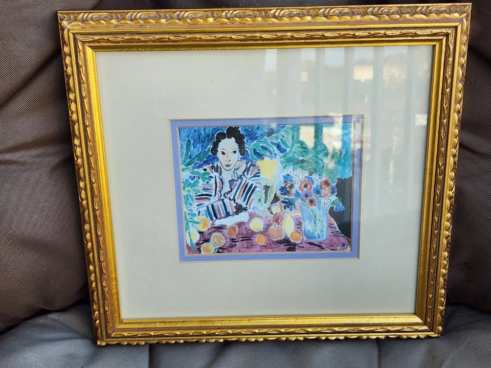 Roupão listrado Henri Matisse, frutas e anêmonas 1940 12x12 emoldurado e fosco - Imagem 1 de 4