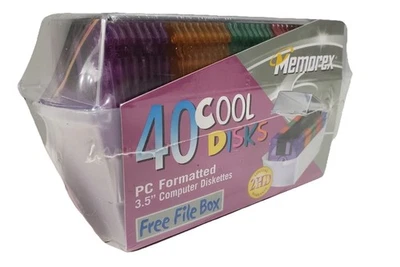 Memorex Cool Disks 磁盘 3.5 英寸 PC 格式软盘 40 包 高清 全新 旧货 — 第 1/4 张图片