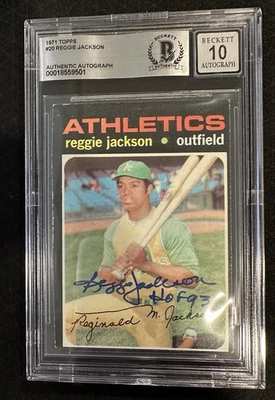 1971 Topps Reggie Jackson Autographed Signed “HOF” BGS 10 Auto #20 Athletics - Image 1 of 2