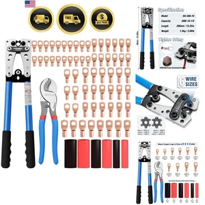 Herramienta de prensado de terminales de cable de batería para tacos eléctricos AWG 10-1/0, con corte de cable... - Imagen 1 de 10