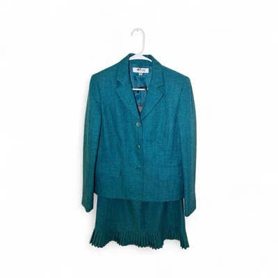 Traje de estudio con falda para mujer talla 10 Teal Dobladillo plisado Herringbone Blazer Christmas Foto 1 de 4