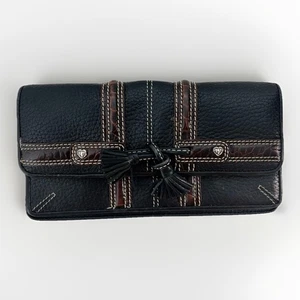 Brighton Brown & Black Pebbled Leather Wallet Card Wallet Rope Bow Trifold - Picture 1 of 11