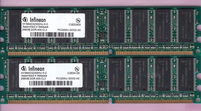 512MB 2x256MB DDR-400 INFINEON Memory KIT PC3200 HYS64D32300HU-5-C DDR1 PC-3200 - Image 1 of 4