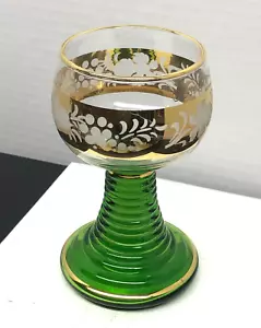 Copa de vino alemana Oberammergau verde colmena tallo estampado dorado - Imagen 1 de 7