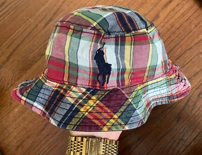 Polo Ralph Lauren Pony Navy Blue Sun Bucket Kids Boys Reversible Plaid 18M-3T - Image 1 of 2