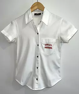 Camicia a colletto Harley Davidson maniche corte elastica top con bottoni bianca rossa taglia XS - Foto 1 di 6