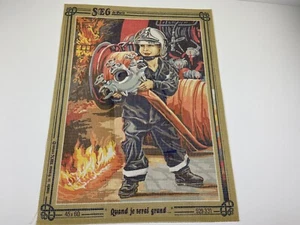 Seg De Paris Firefighter Boy Needlepoint Tapestry Canvas 14in By 20in France - Picture 1 of 5
