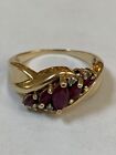 Vintage 10k Solid Yellow Gold  Lab Created Red Ruby $ Tiny Diamonds Ring