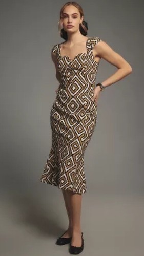 VALENTINO Abito midi nuovo con etichette Anthropologie Cecily Fit & Flare Sweetheart di Maeve Abstract M!!