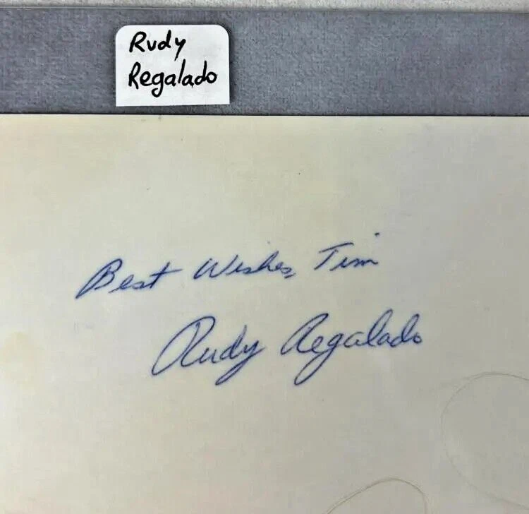 VINTAGE Rudy Regalado Cleveland Indians Autographed Signed 3x5 Index Card - Image 1 of 1