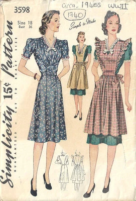1940s WW11 Vintage Sewing Pattern B36" DRESS & PINAFORE (1740)  - Image 1 of 2