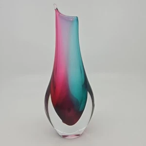 Artcristal Bohemiam Glass Design Crystal  Vase Aqua Ruby 9.5  - Picture 1 of 5