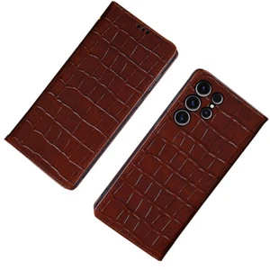 Genuine Leather 3D Crocodile Pattern Flip Case For Samsung Galaxy Magnetic Cover - Picture 1 of 20