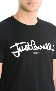 $185 Authentic Rare JUST CAVALLI Men's Logo Printed Fitted Black T-shirt Tee S - Picture 1 of 5