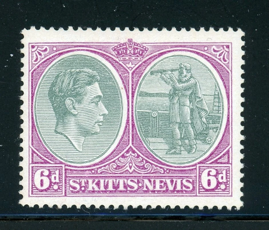 ST. KITTS-NEVIS 85 SG74d MH 1948 6p KGVI Christopher Columbus Perf 14 CV$5 - Image 1 of 1