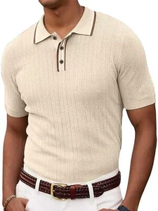 Mens Knitted Shirts Short Sleeve Pullover Golf Polo T-Shirts NEW - Picture 1 of 14