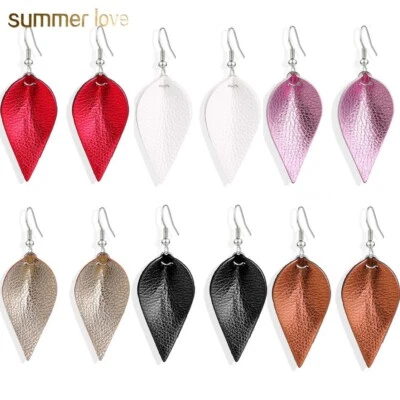 Pendientes colgantes bohemios lágrima de cuero hoja joyería de moda mujeres dama niña regalo Foto 1 de 4