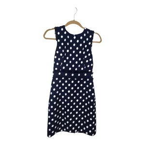 Abito tubino J CREW tweed blu navy bianco a pois senza maniche taglia 2P Petite - Foto 1 di 6