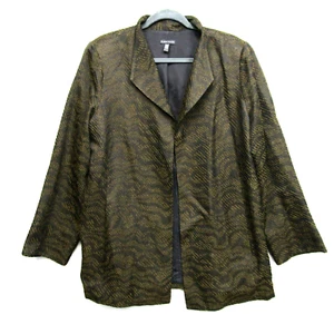 Eileen Fisher Blazer Womens XL Brown Black Open Silk Blend Jacket Jacquard Wave - Picture 1 of 12
