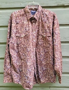 Herren L Panhandle Slim Braun Weiß Paisley Blumen Druckknopf Langarm Hemd - Bild 1 von 20