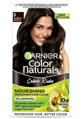 Garnier, Crema Colorante para Cabello, Tono de Color de Larga Duración: 3 Marrón Más Oscuro, 70 ml Foto 1 de 4